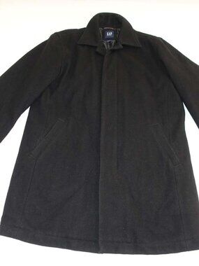 Gap Men's Wool Blend Coat Size Large Black Hidden Button Front Lined L